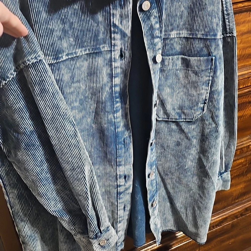 ZENANA Nwots womens Sz Medium Teal Blue Mineral Washed Corduroy Shacket!! - Picture 3 of 8